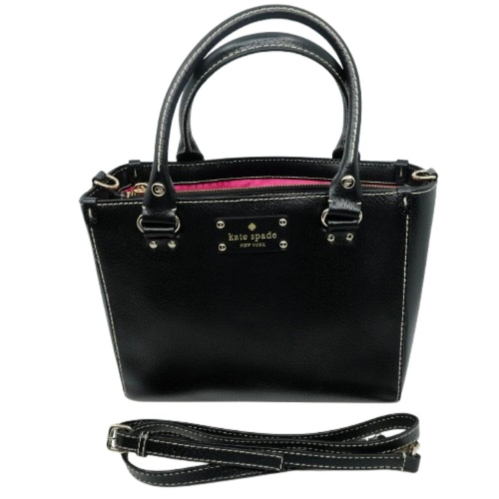 KATE SPADE~Quinn Wellsley~BLACK LEATHER 3 COMPARTMENT SATCHEL CROSSBODY BAG
